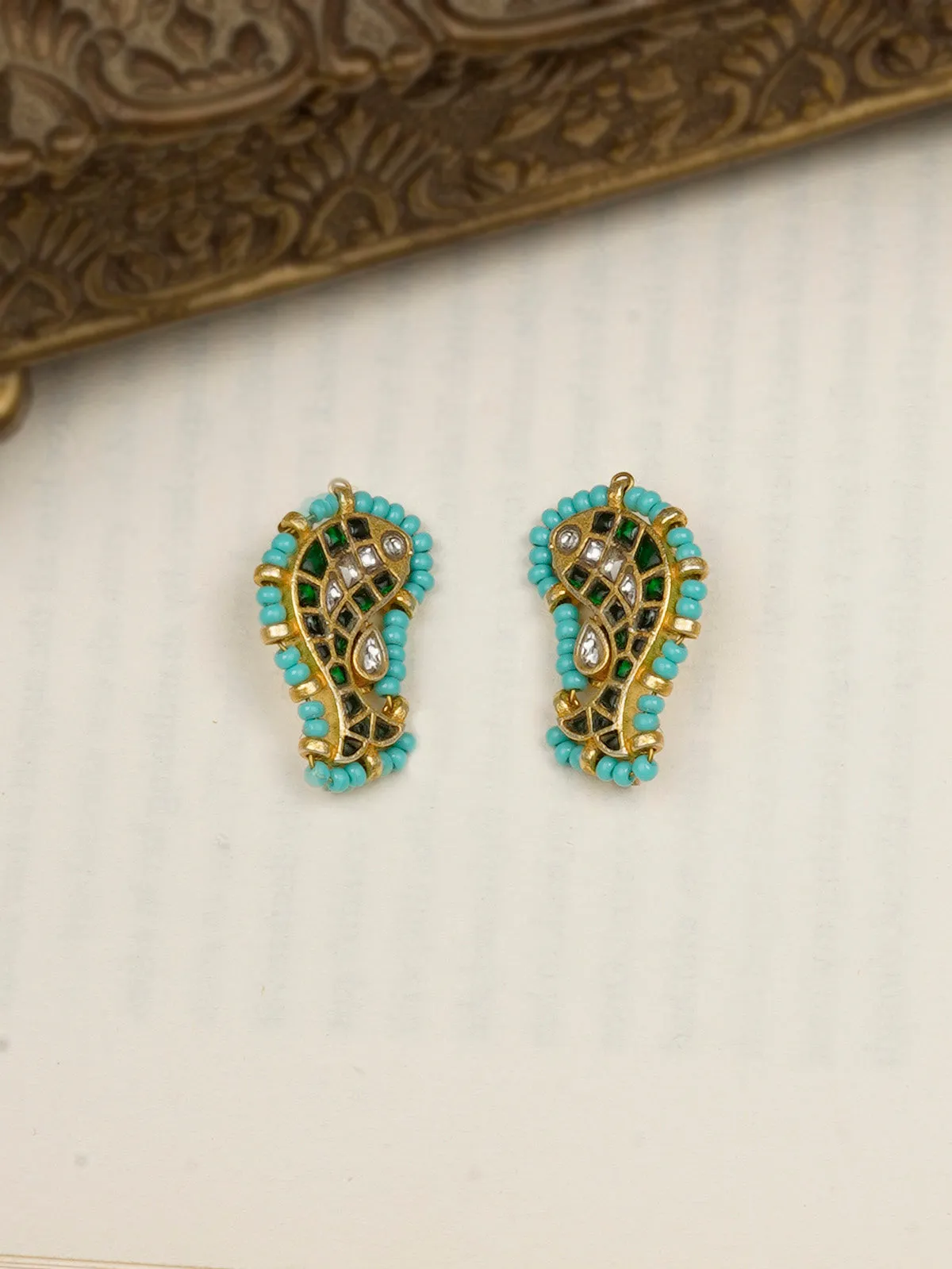 Green Color Gold Plated Mishr Earrings - MR-E78WGR