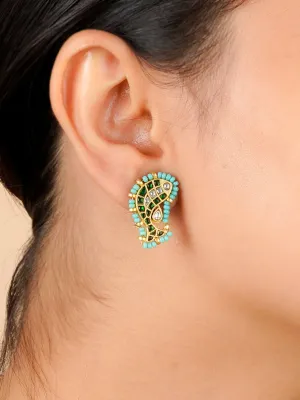 Green Color Gold Plated Mishr Earrings - MR-E78WGR