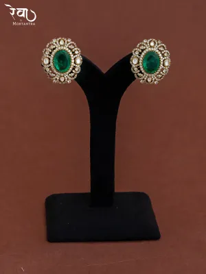Green Color Gold Plated Moissanite Earrings - MO-EAR7WGR