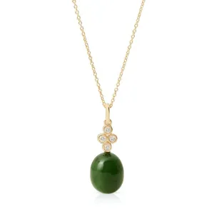 Green Nephrite Jade & Diamond Pendant Necklace