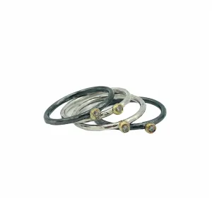 Hammer-textured Sterling Silver Round Band with 18k Gold Ball and Conflict-free Diamond
