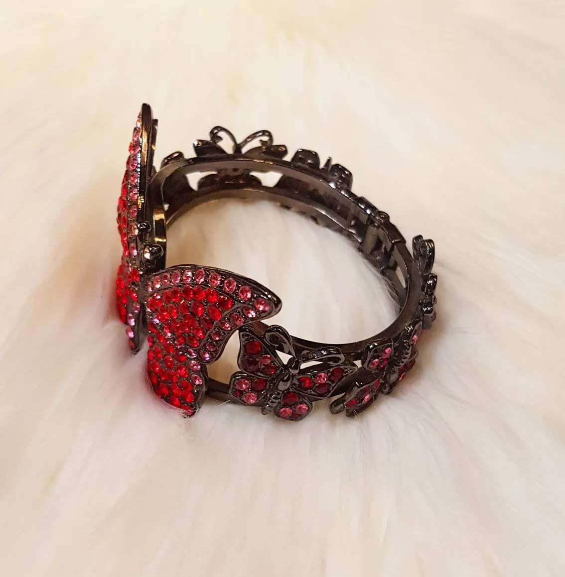 Handmade Butterfly Bracelet Cuff Red Pink Crystal by Askew London