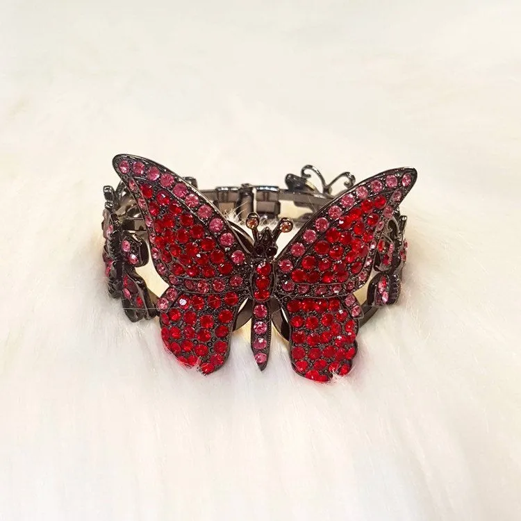 Handmade Butterfly Bracelet Cuff Red Pink Crystal by Askew London