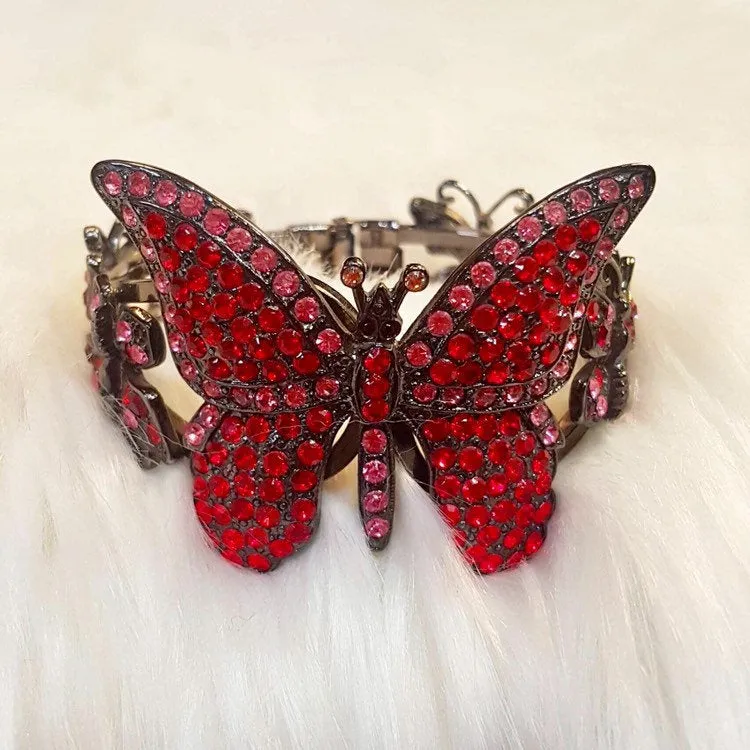 Handmade Butterfly Bracelet Cuff Red Pink Crystal by Askew London