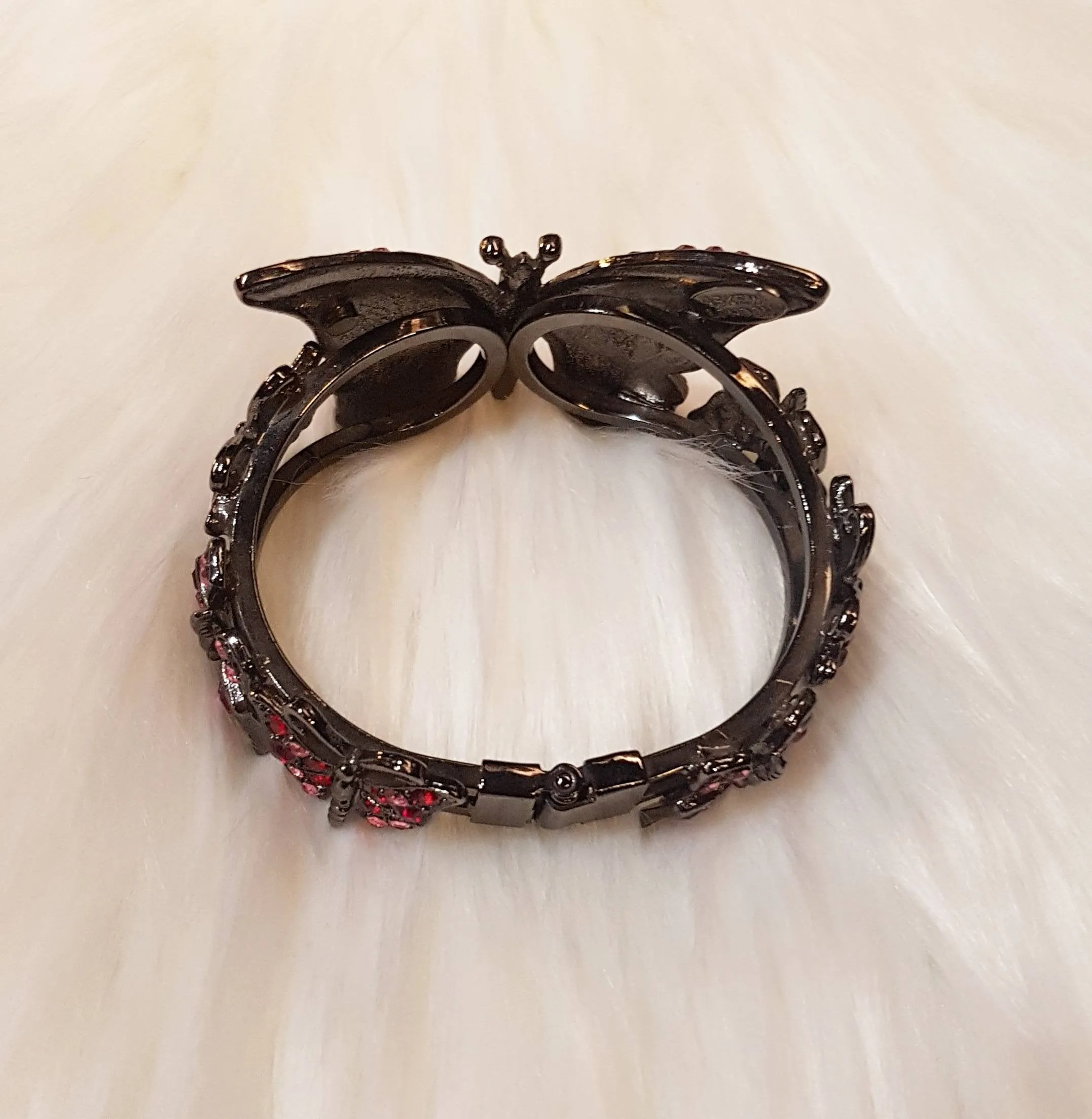 Handmade Butterfly Bracelet Cuff Red Pink Crystal by Askew London