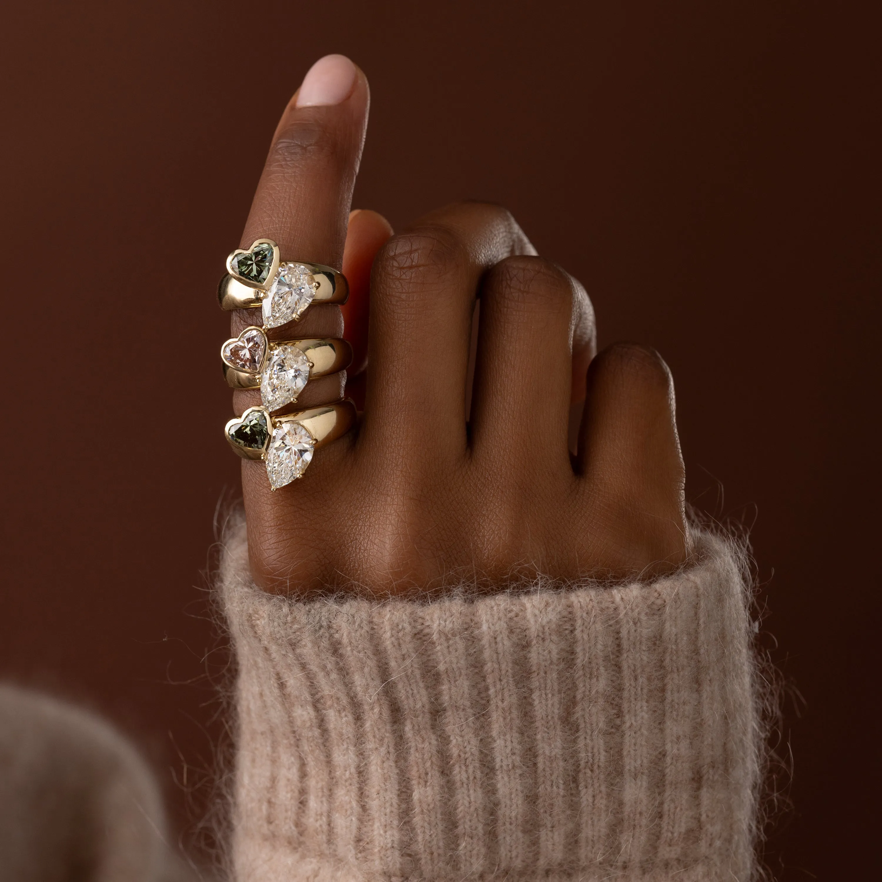 Heart to Heart Ring, 4.6 ctw. Lab-Grown Green and White Diamonds
