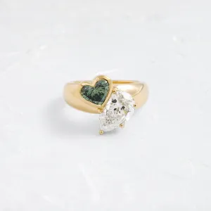 Heart to Heart Ring, 4.6 ctw. Lab-Grown Green and White Diamonds