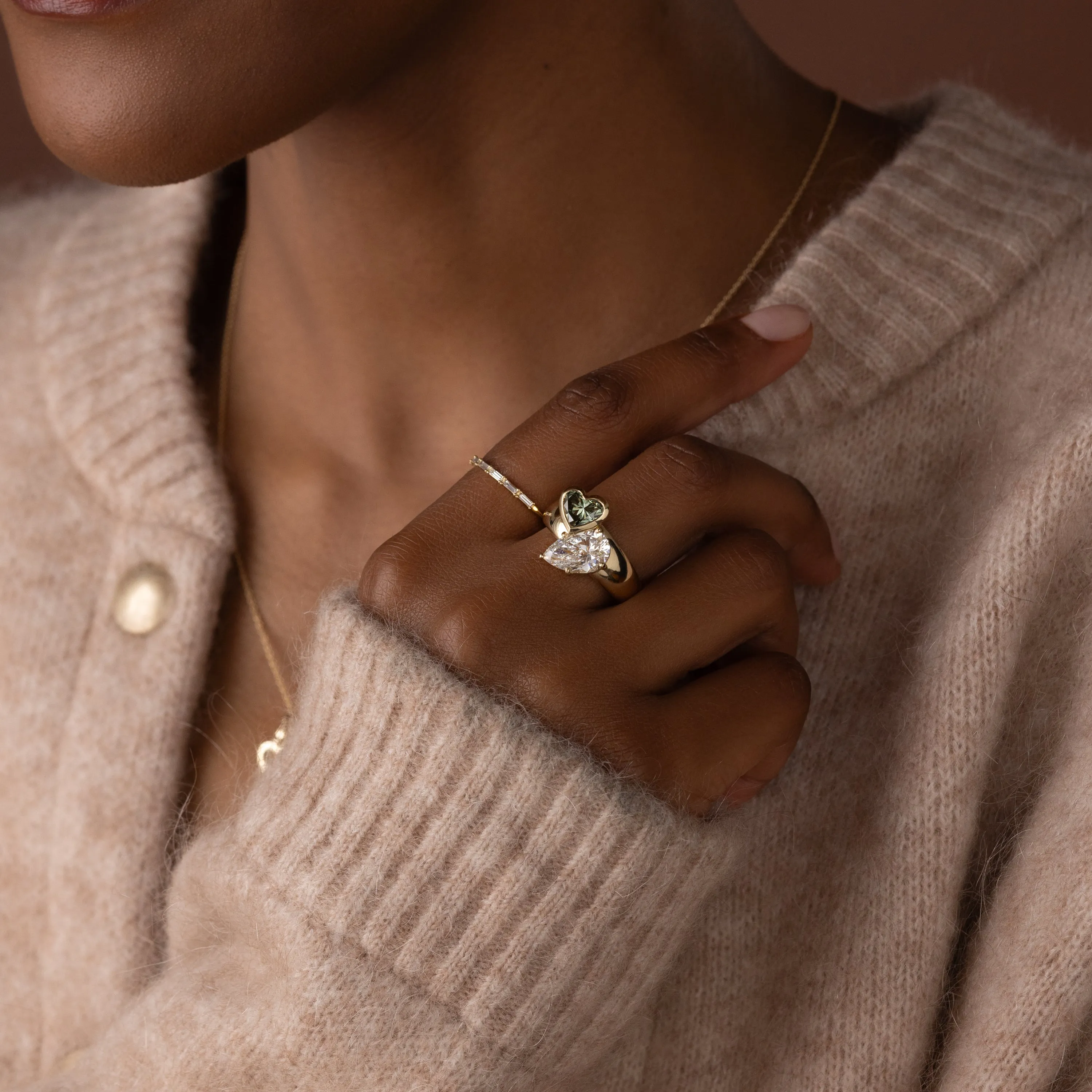 Heart to Heart Ring, 4.6 ctw. Lab-Grown Green and White Diamonds