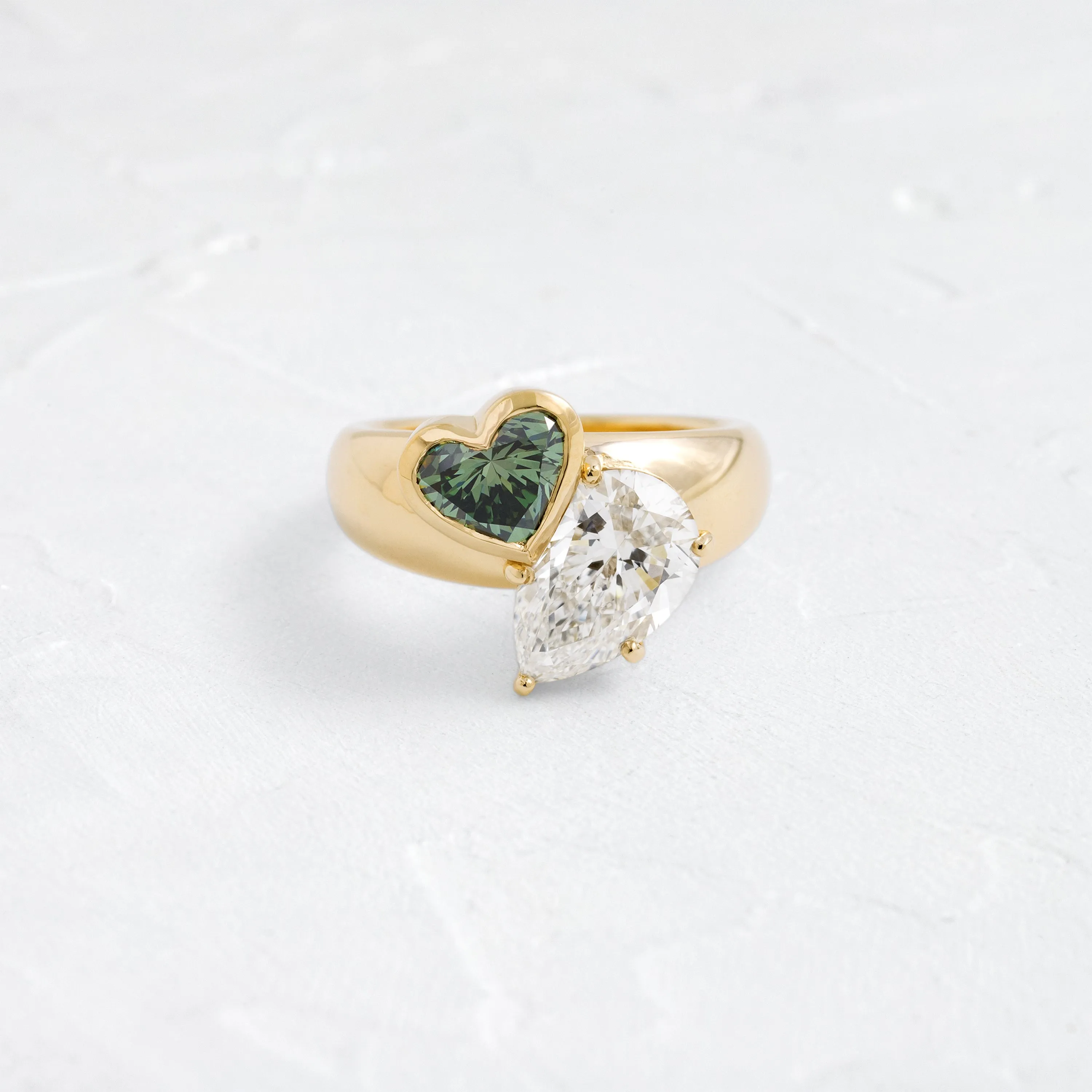 Heart to Heart Ring, 4.6 ctw. Lab-Grown Green and White Diamonds