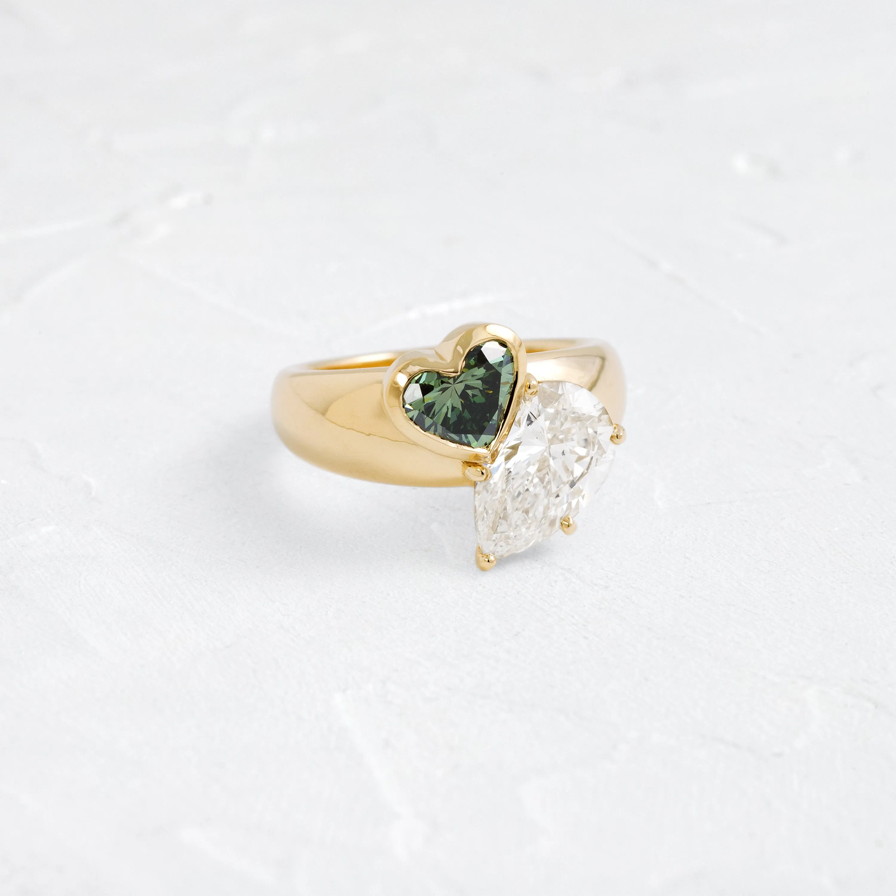 Heart to Heart Ring, 4.6 ctw. Lab-Grown Green and White Diamonds