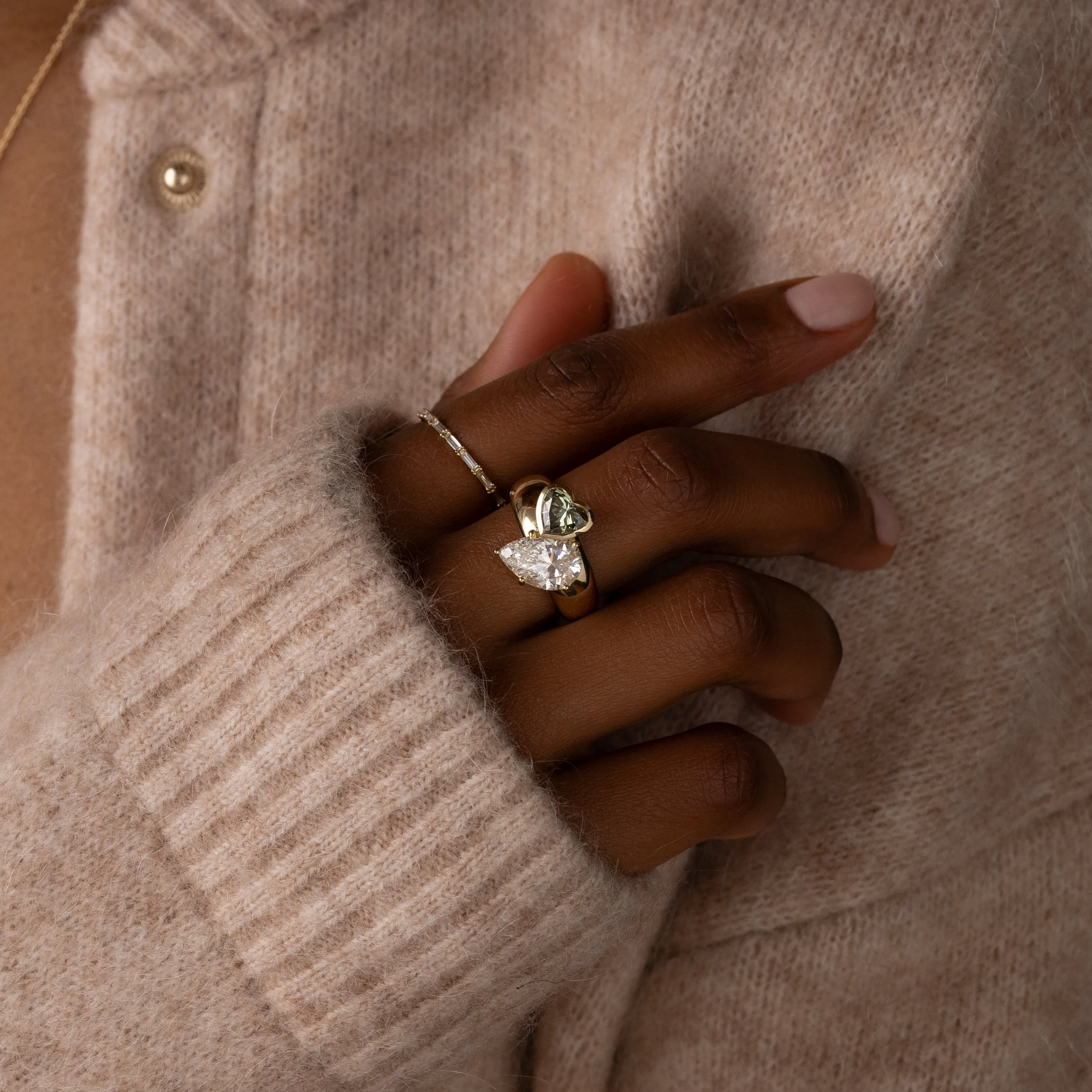 Heart to Heart Ring, Green Diamond