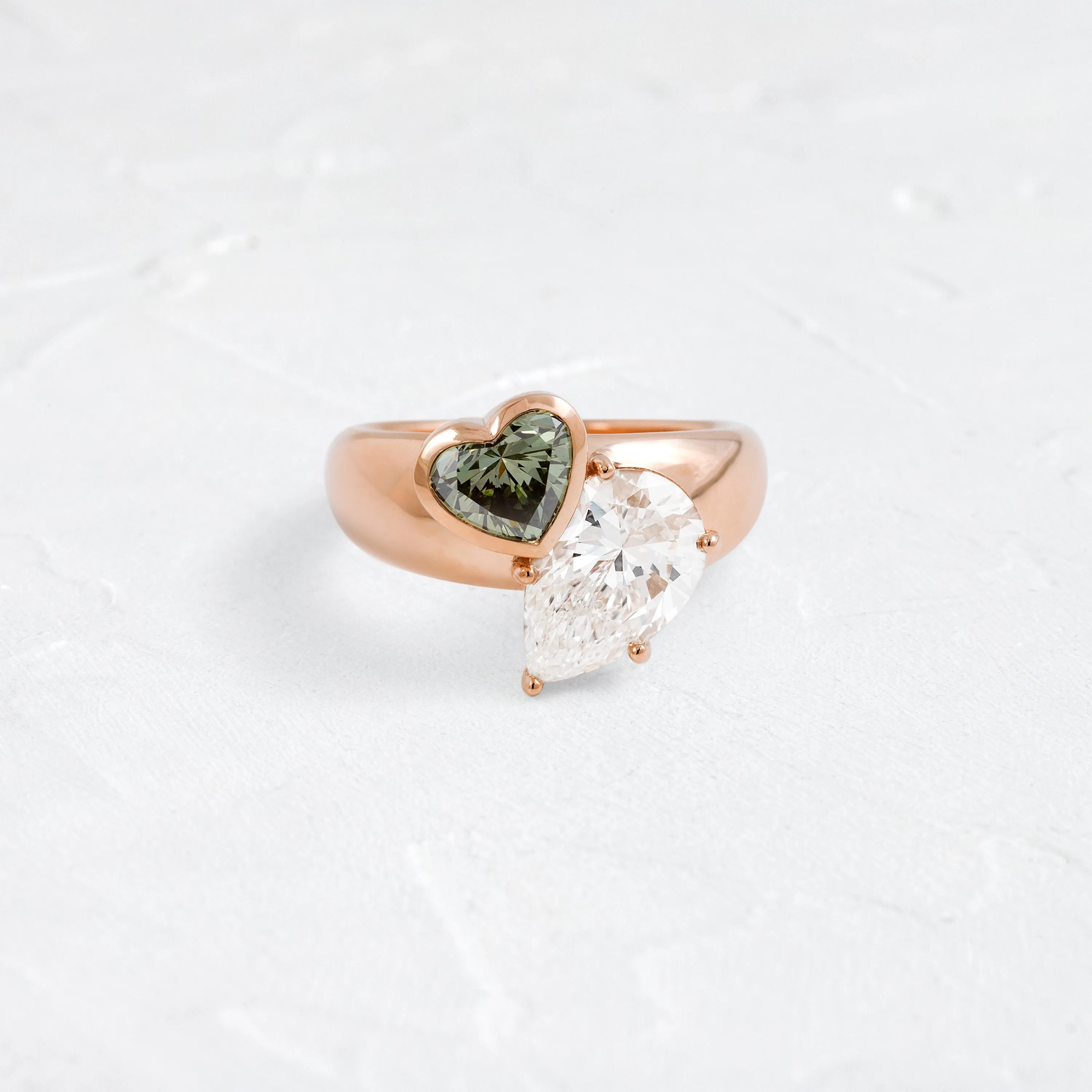 Heart to Heart Ring, Green Diamond