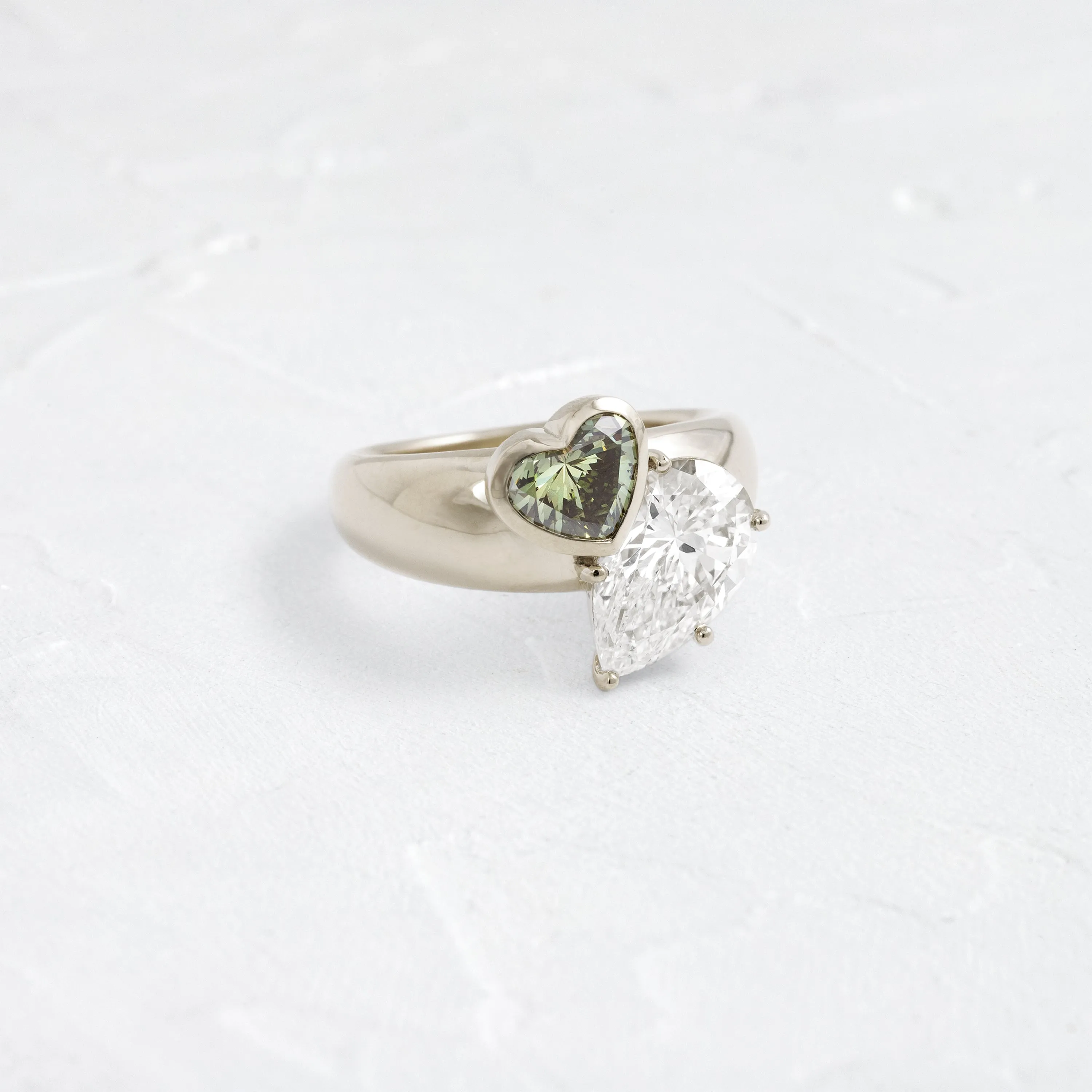 Heart to Heart Ring, Green Diamond