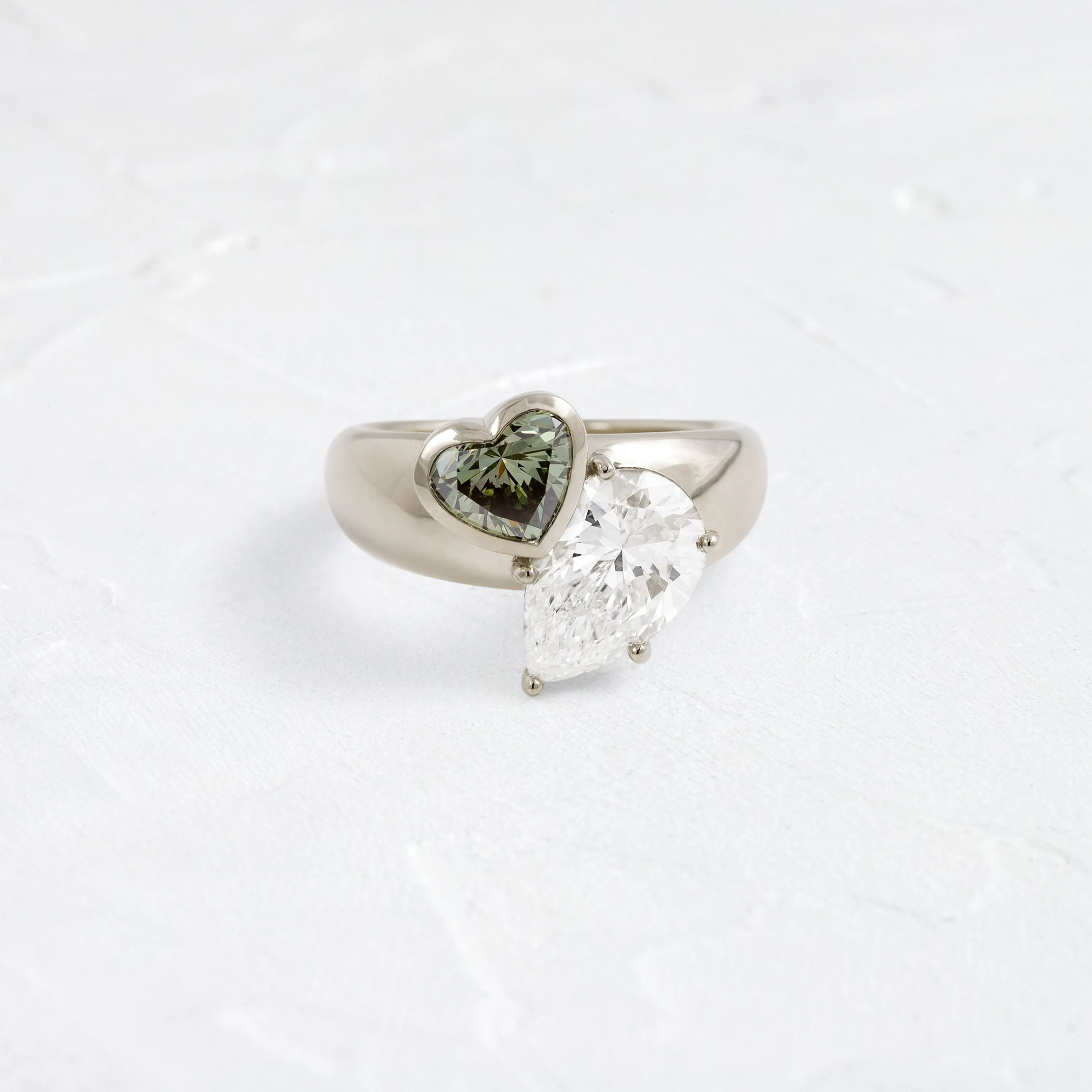 Heart to Heart Ring, Green Diamond
