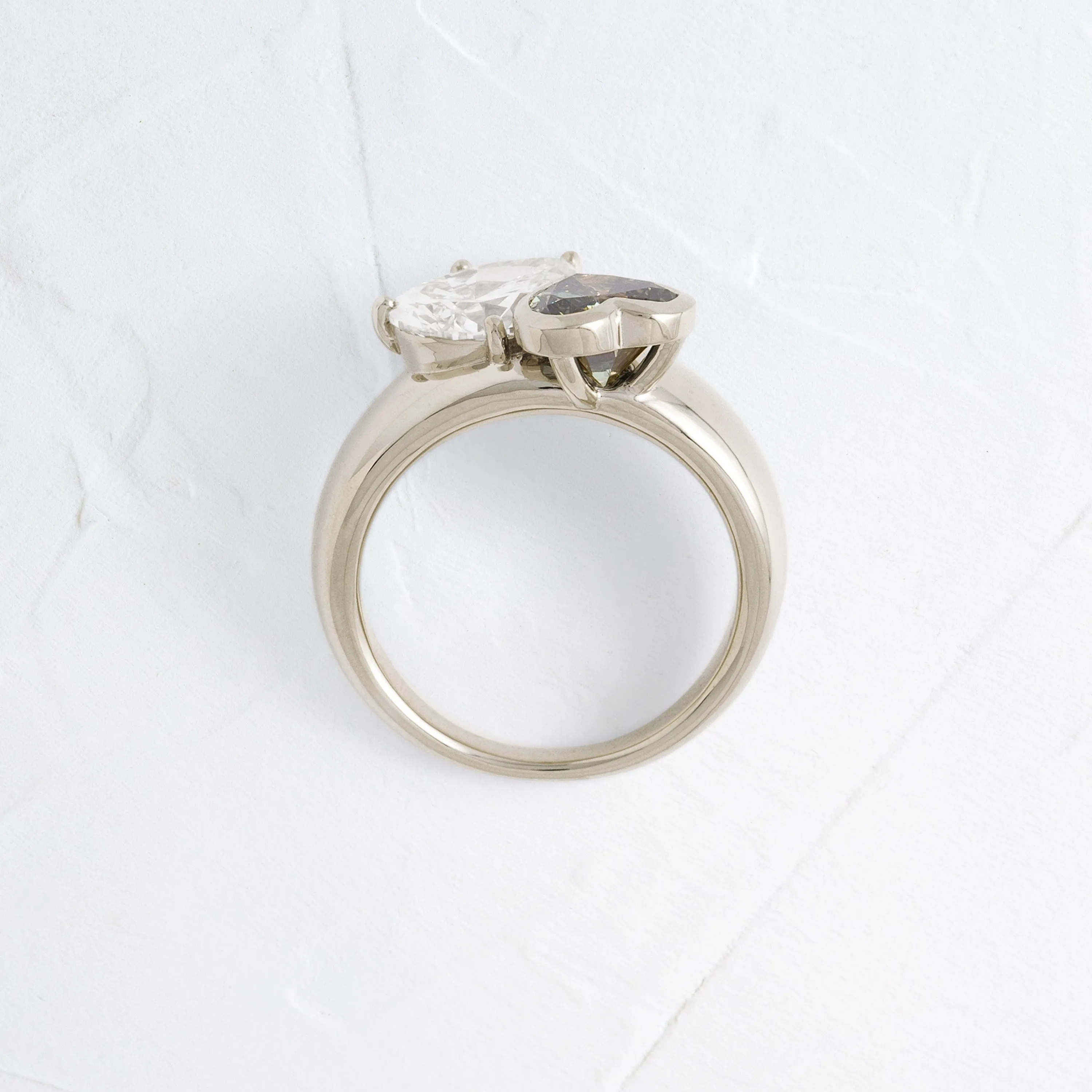 Heart to Heart Ring, Green Diamond