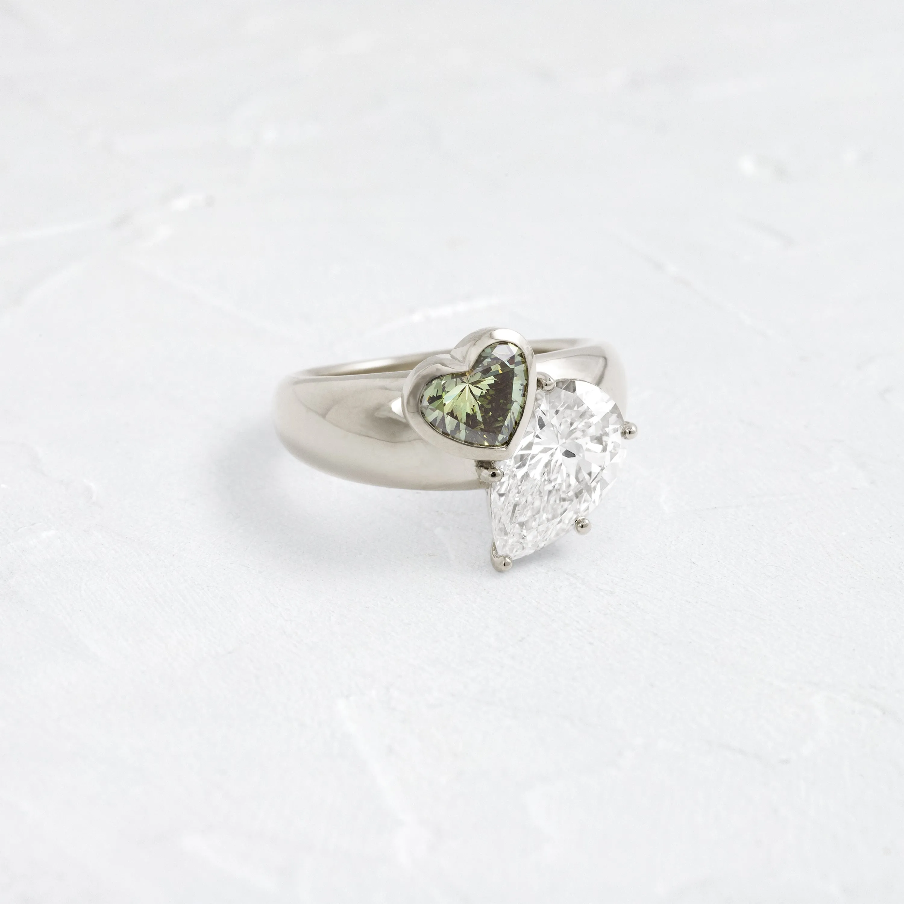 Heart to Heart Ring, Green Diamond