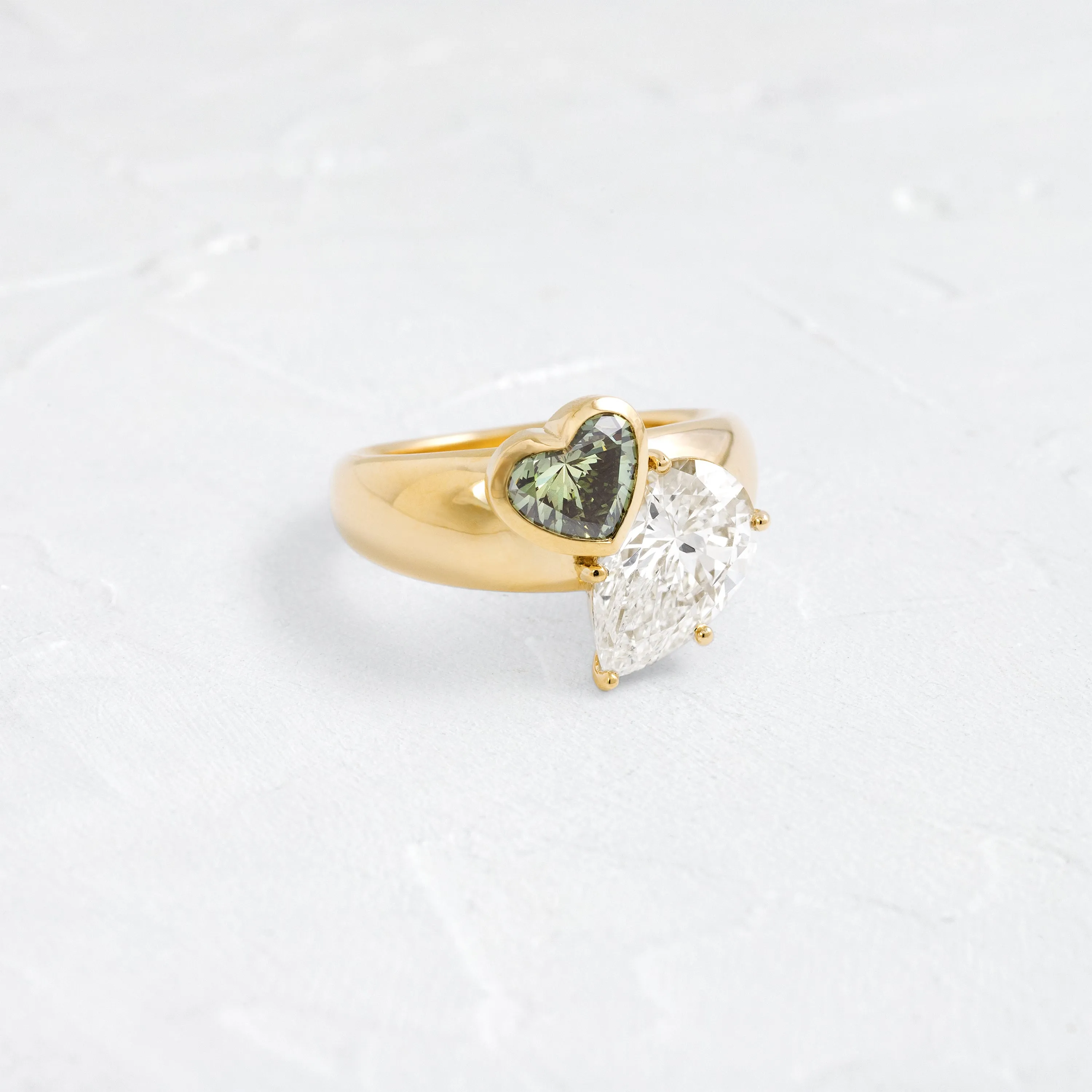 Heart to Heart Ring, Green Diamond