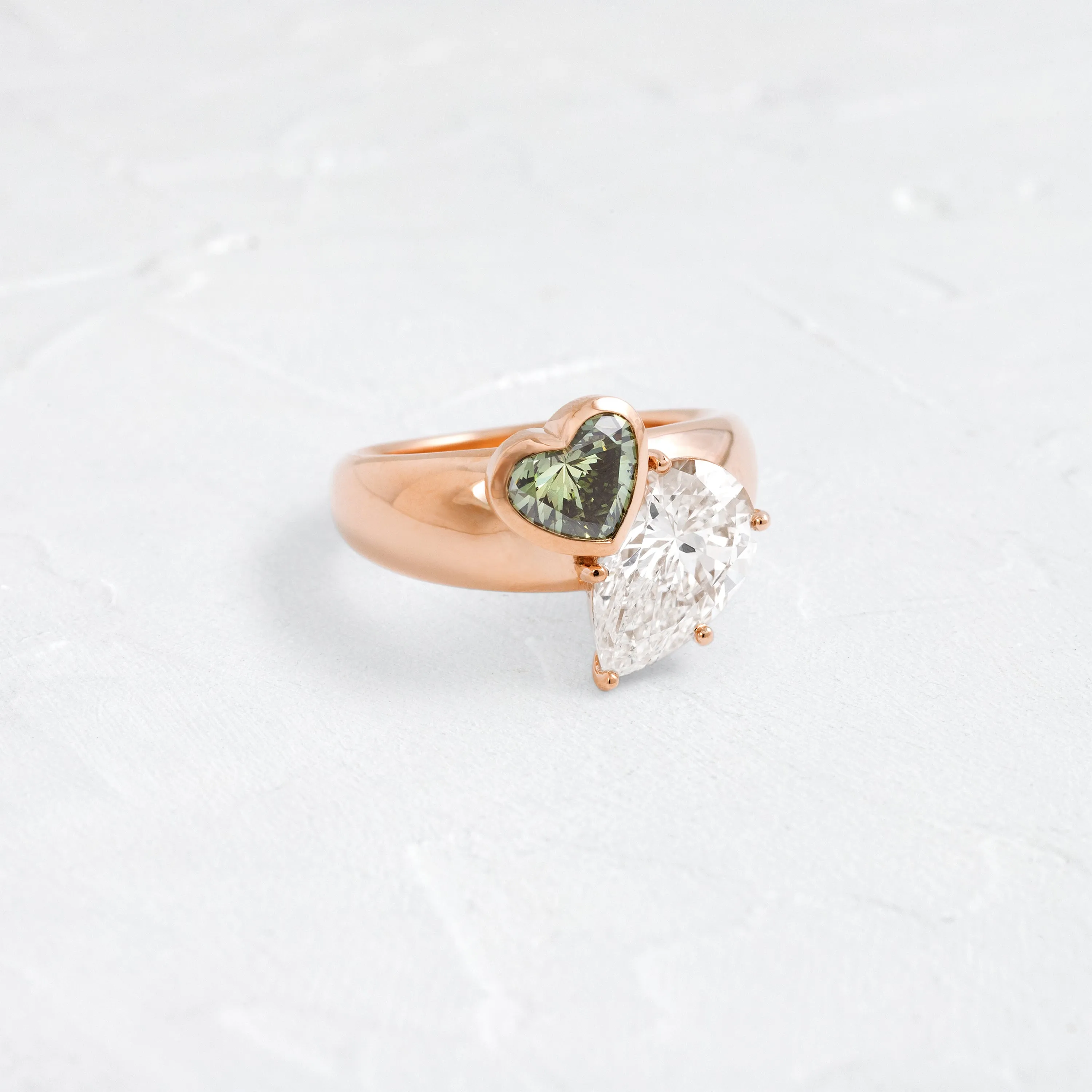 Heart to Heart Ring, Green Diamond
