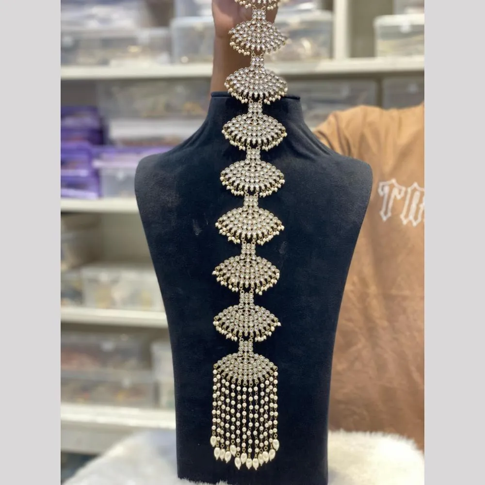 Hira Collections Gold Plated Kundan Stone And Pearls Hair Choti