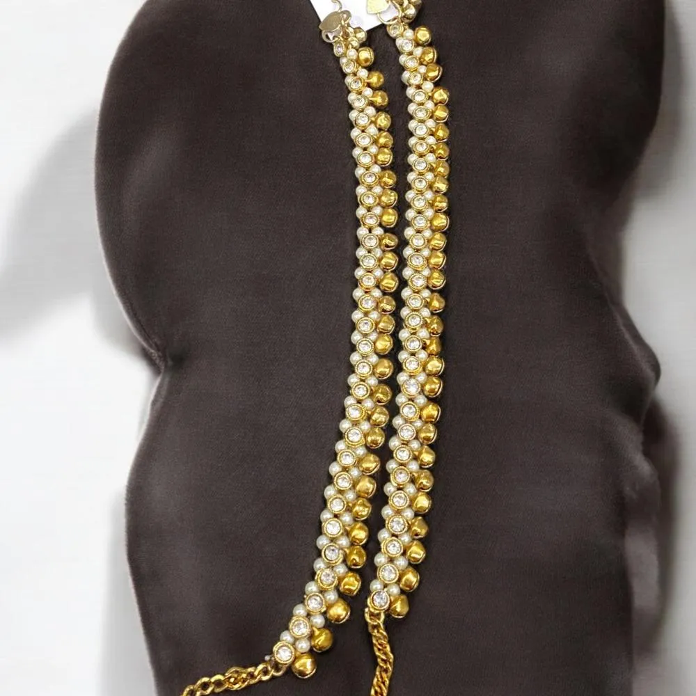 Hira Collections Traditional Gold Plated Pearls Austrian Stones Payal Anklets