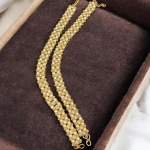 Hira Collections Traditional Gold Plated Pearls Austrian Stones Payal Anklets