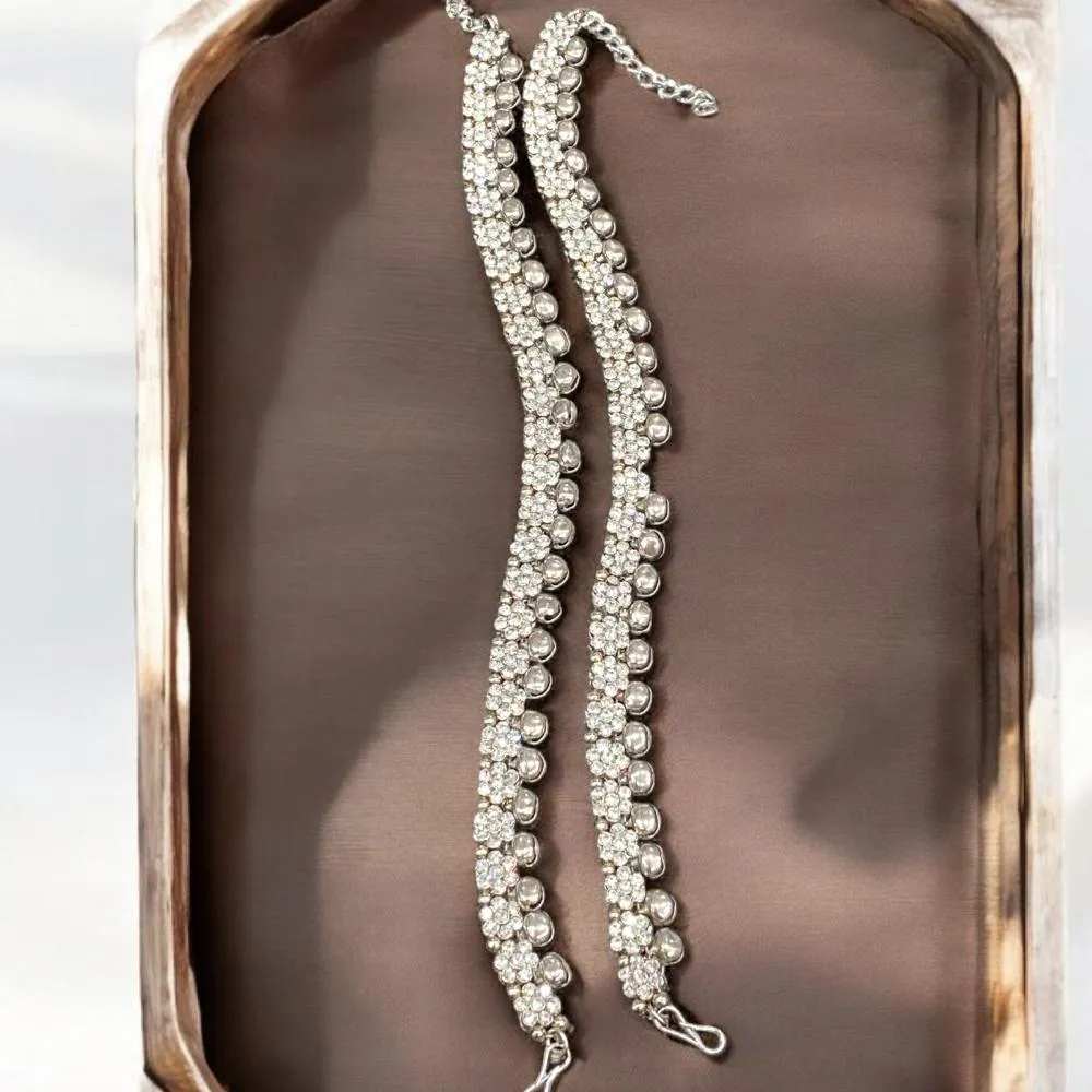 Hira Collections Traditional Silver Plated Austrian Stones Payal Anklets