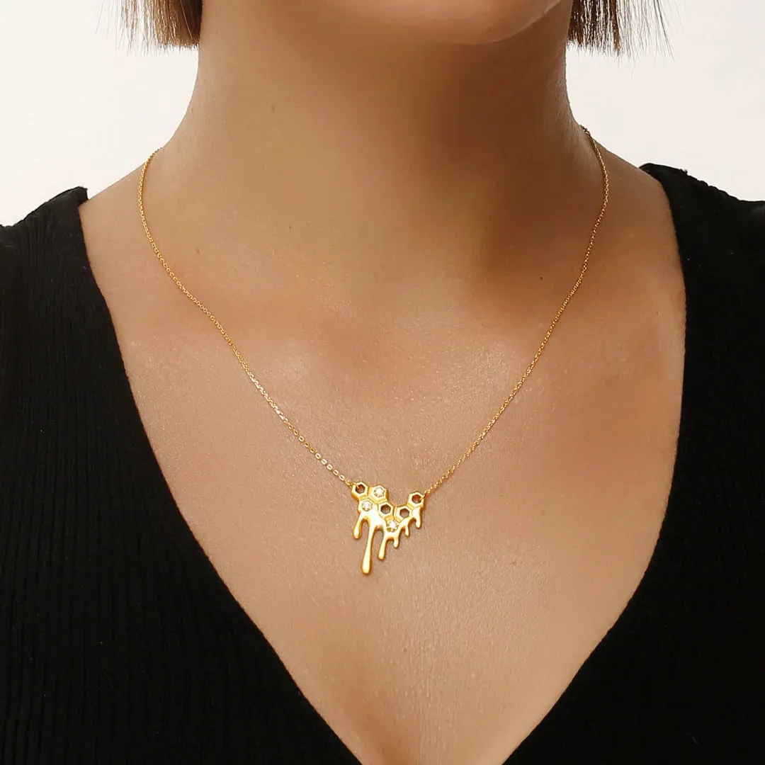 Honeycomb With Dripping Honey Pendant Chain Necklaces Life With MaK??s Honeycomb Bee Kind Jewelry Collection