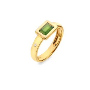 Hot Diamonds Gold Plated Sterling Silver Green Chalcedony Rectangle Ring