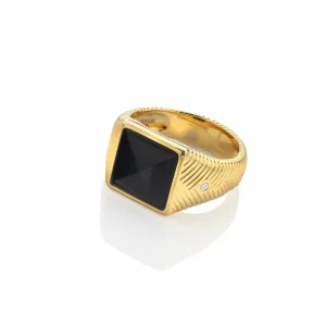 Hot Diamonds x Jac Jossa Gold Plated Sterling Silver Black Onyx Signet Ring D