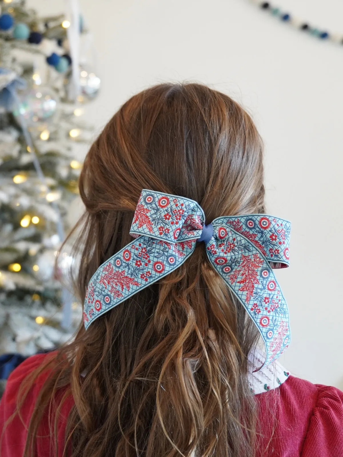 Ice Blue and Red Vintage Ribbon Bow