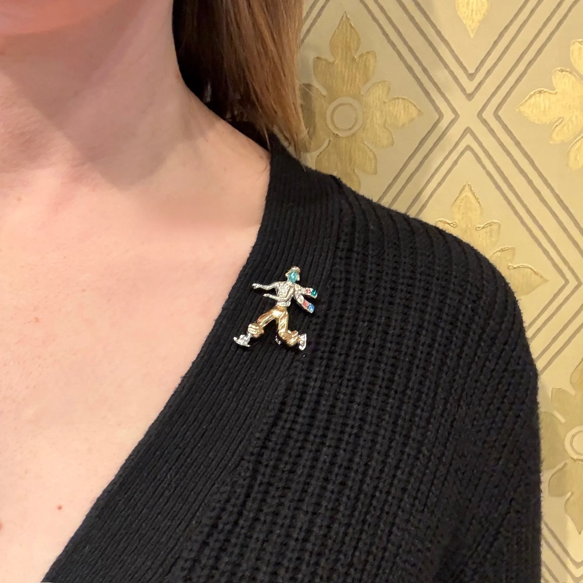 Ice Skater in Golden Harem Pants Costume Brooch