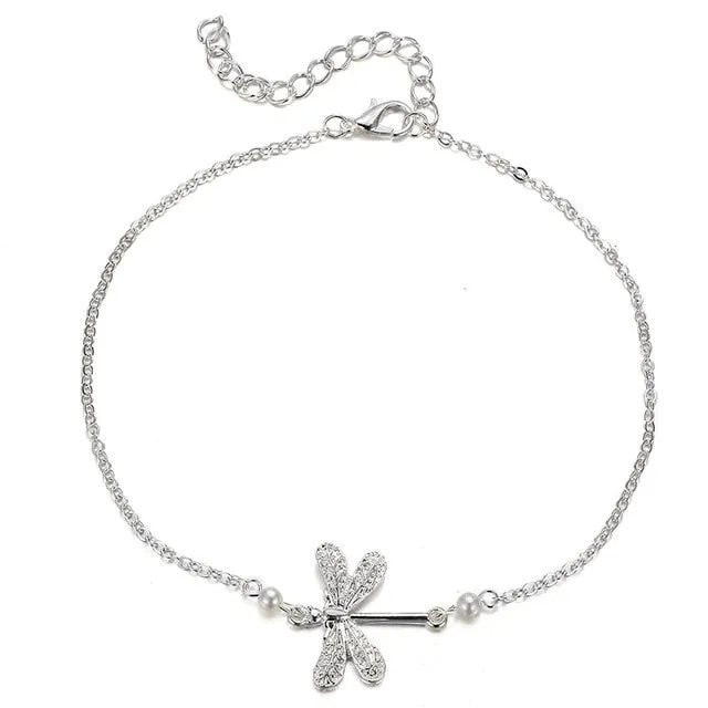 IF YOU New Design Sea Turtles Single Layer Anklet Vintage Dragonfly Style Charm Chain Foot Anklet For Women Jewelry Drop Shipper