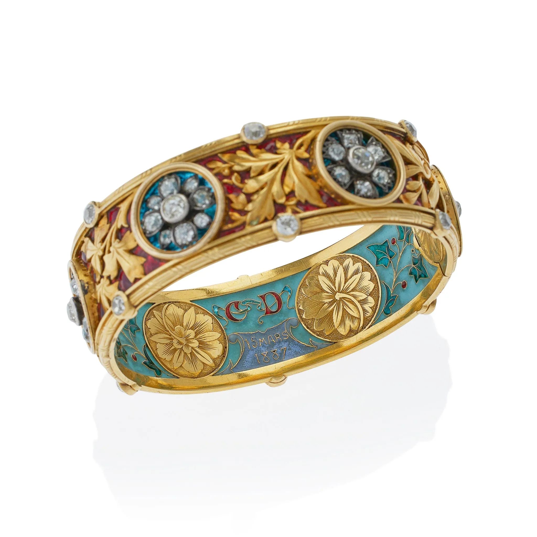Important Bapst & Falize Paris Diamond and Enamel Bangle Bracelet