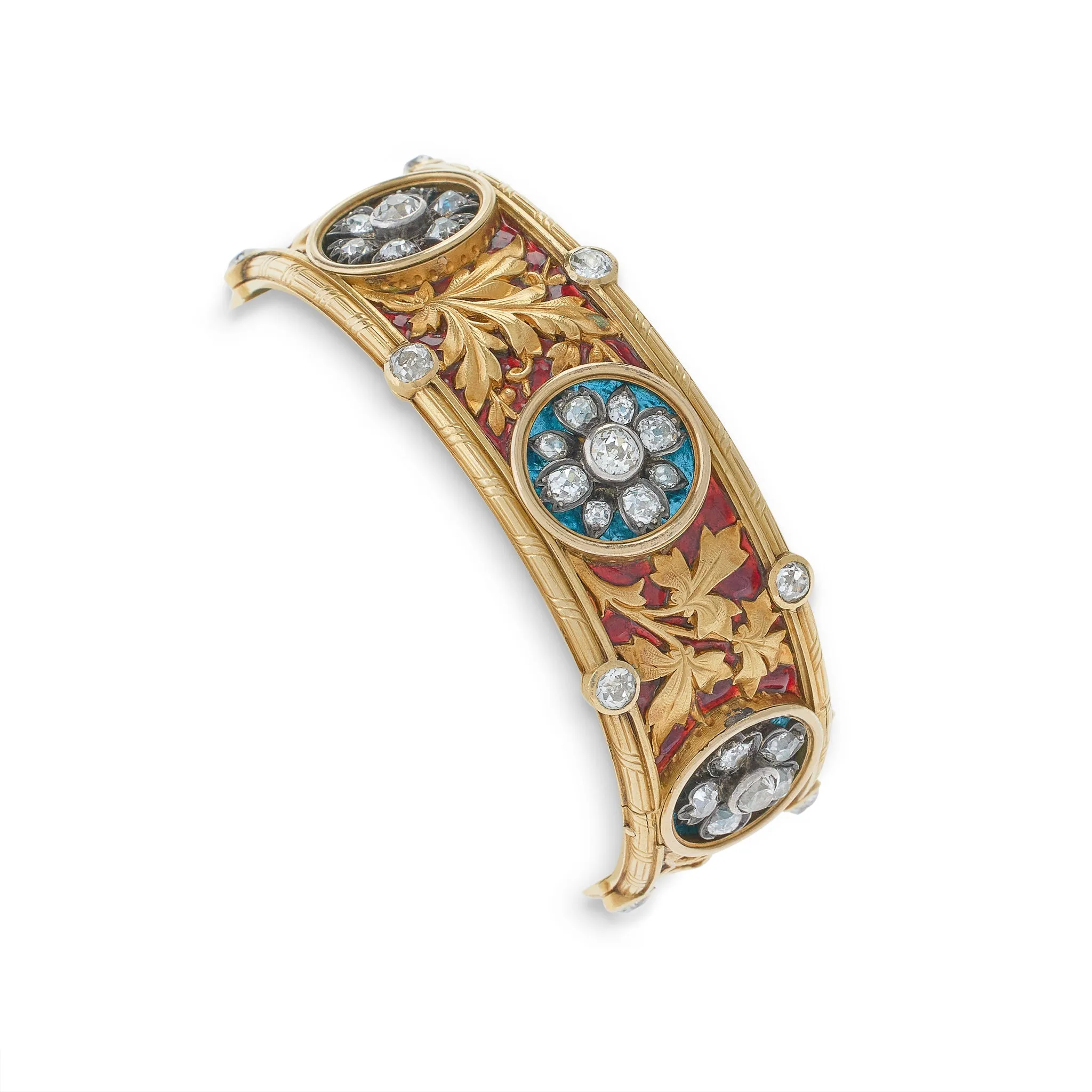 Important Bapst & Falize Paris Diamond and Enamel Bangle Bracelet
