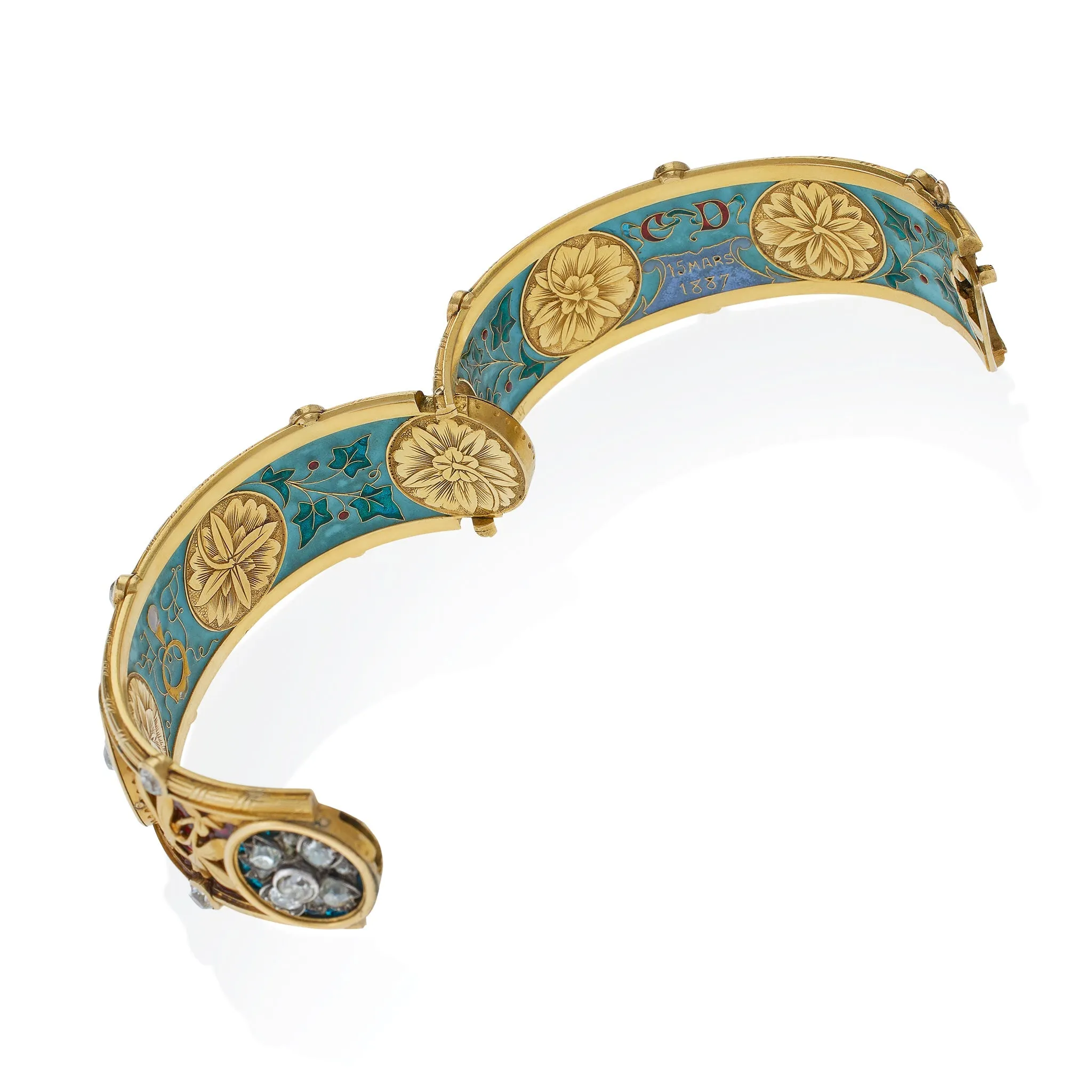 Important Bapst & Falize Paris Diamond and Enamel Bangle Bracelet