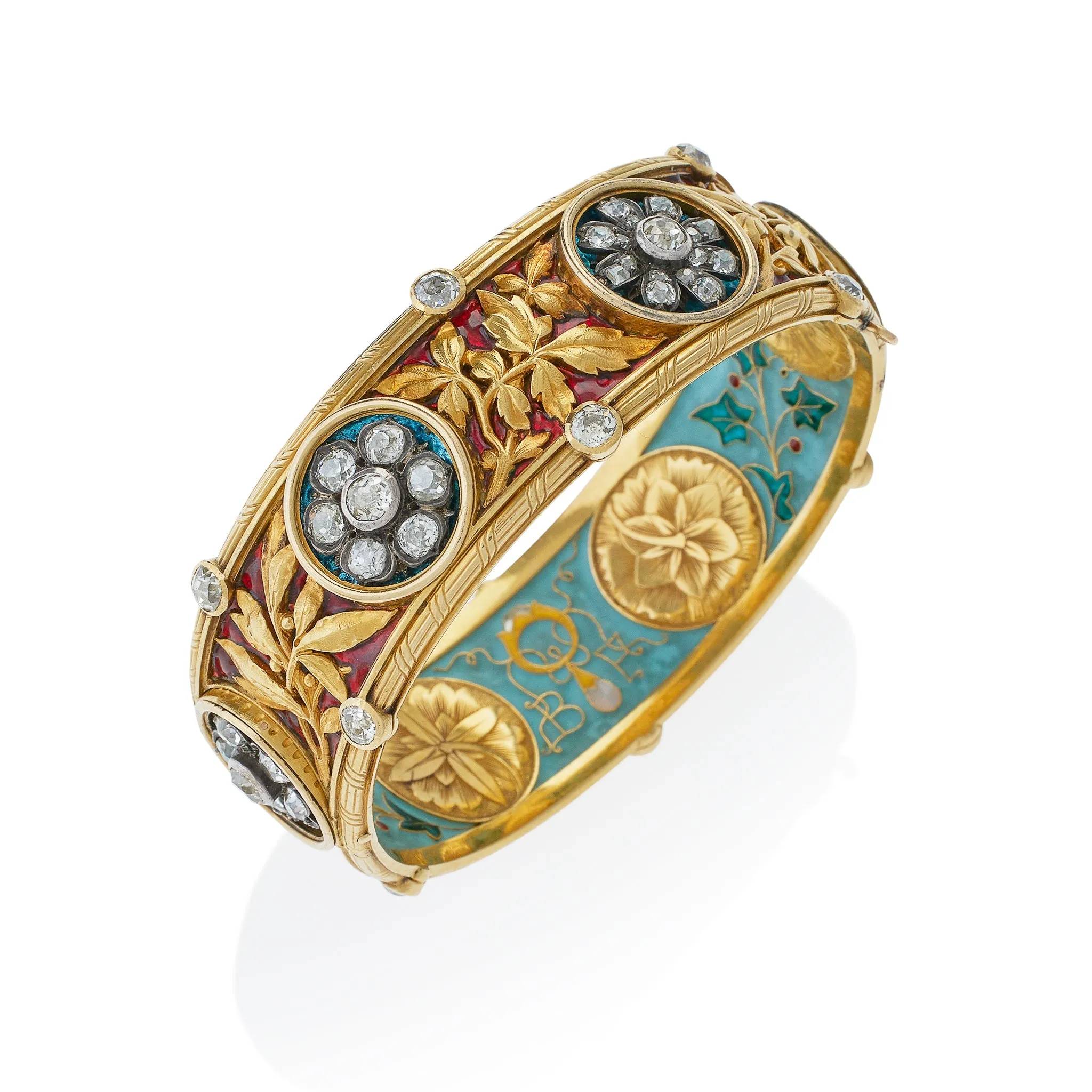 Important Bapst & Falize Paris Diamond and Enamel Bangle Bracelet