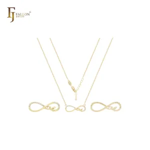 Infinity of love with white CZs 14K Gold Necklace