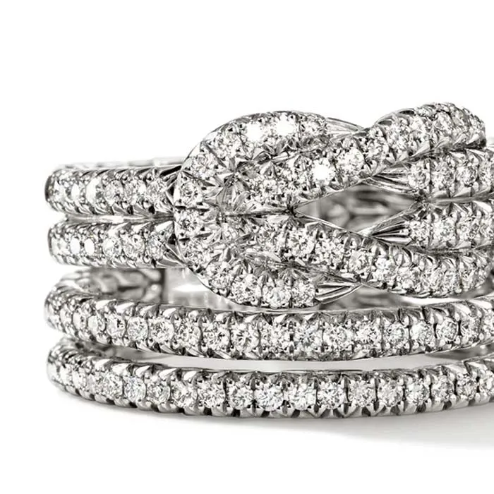 John Hardy Multi-Layer Pav Love Knot Ring in Sterling Silver - Size 7