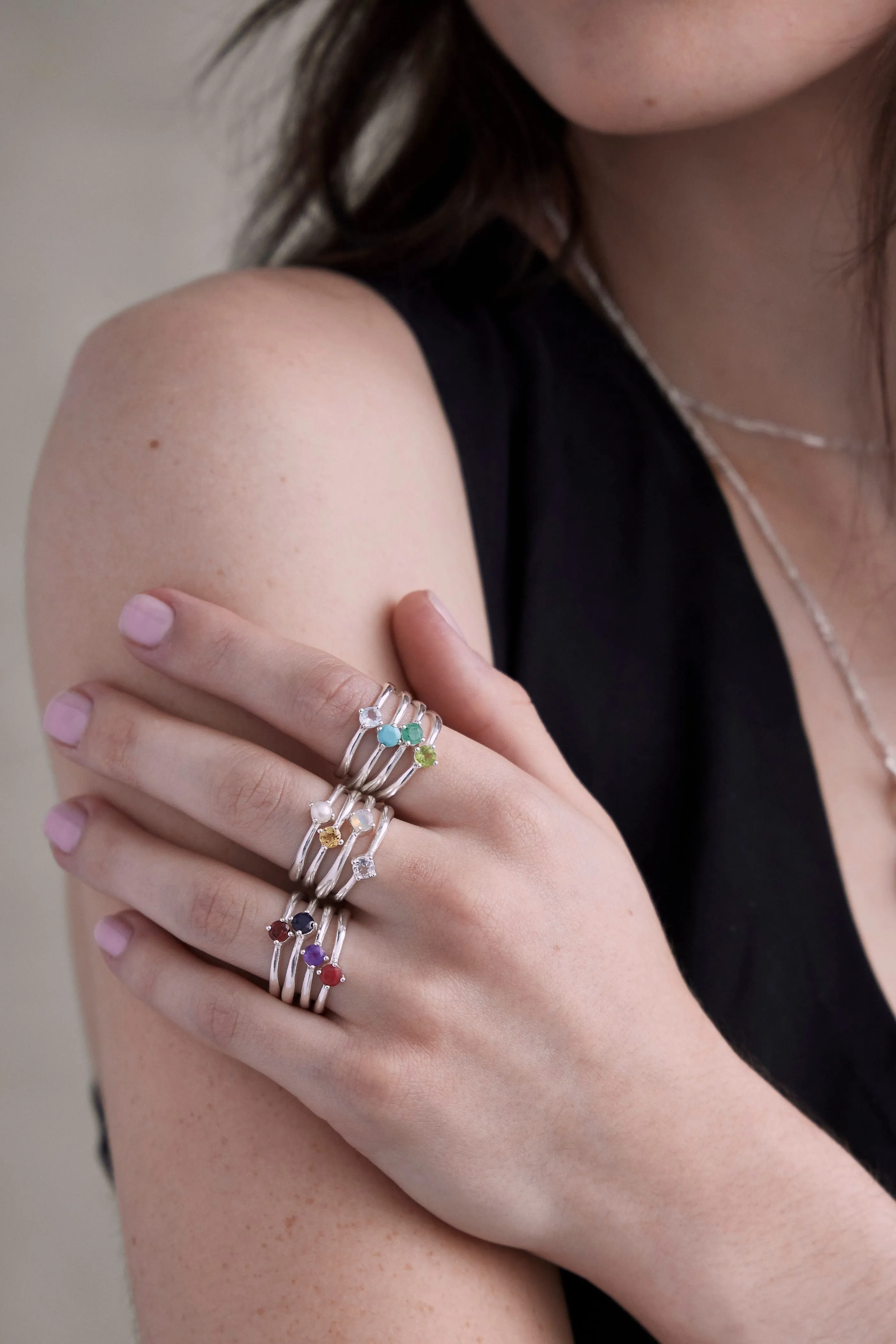 July Ruby Silver Birthstone Ring
