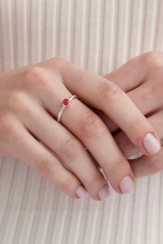 July Ruby Silver Birthstone Ring