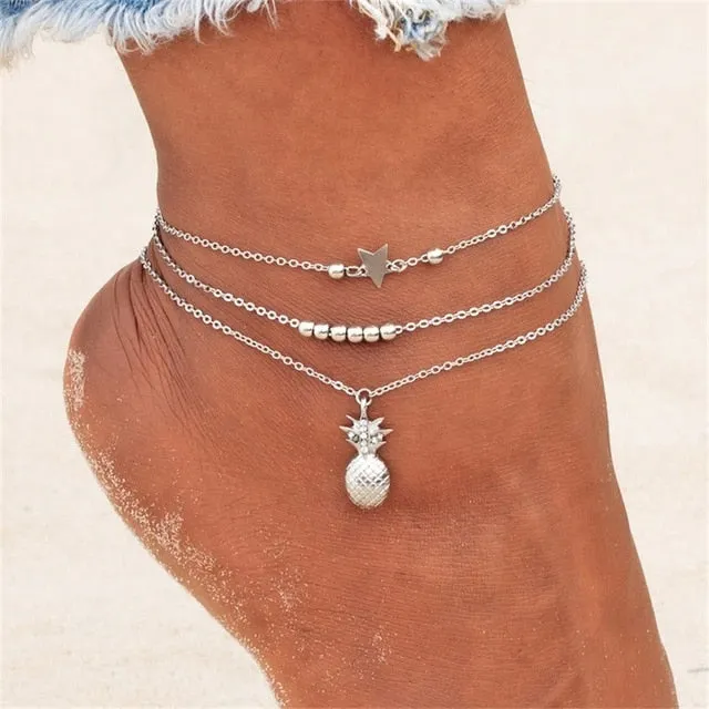 KISSWIFE Ankle Chain Pineapple Pendant Anklet Beaded 2018 Summer Beach Foot Jewelry Fashion Style Anklets for Women