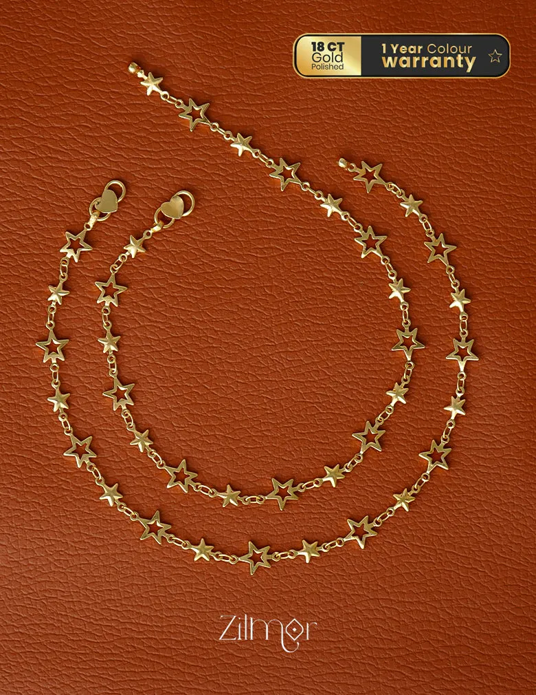 KT1011694- Gold Plated  Pair Star Anklets