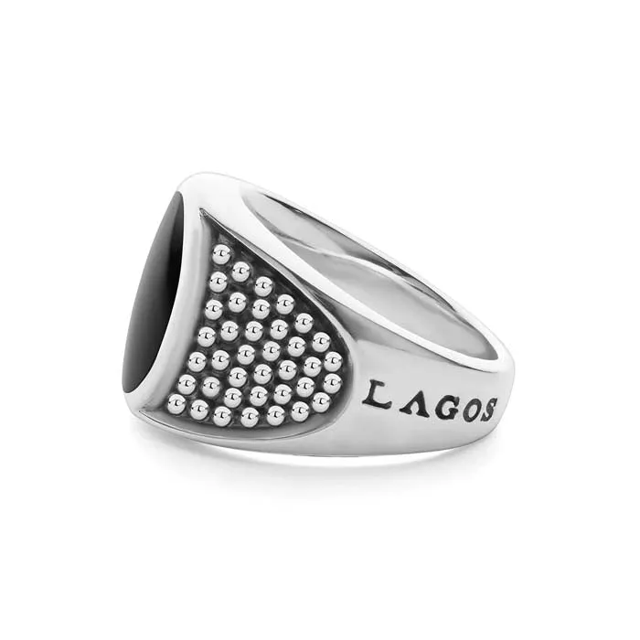 LAGOS Anthem Black Agate Oval Band Ring in Sterling Silver