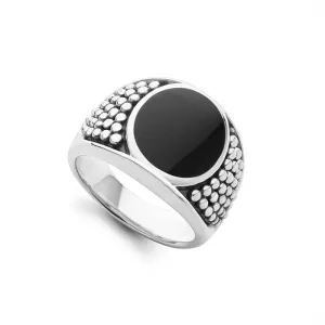 LAGOS Anthem Black Agate Oval Band Ring in Sterling Silver