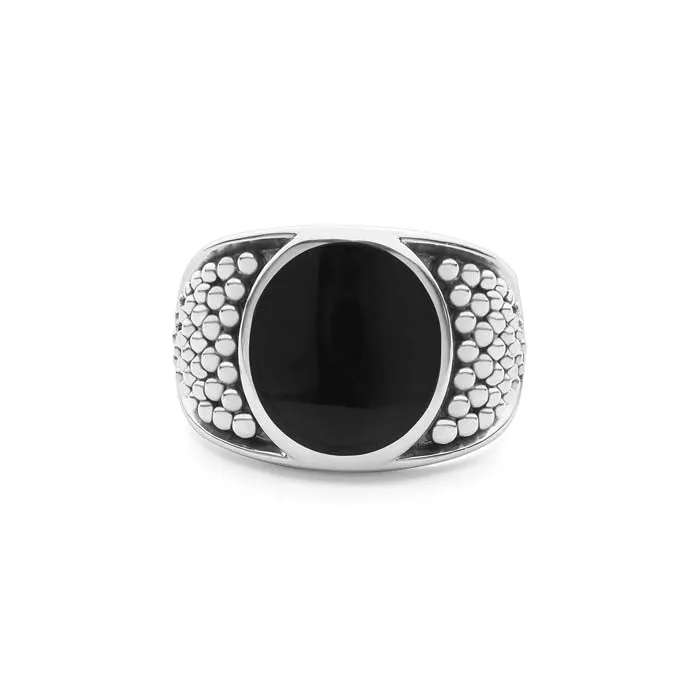 LAGOS Anthem Black Agate Oval Band Ring in Sterling Silver