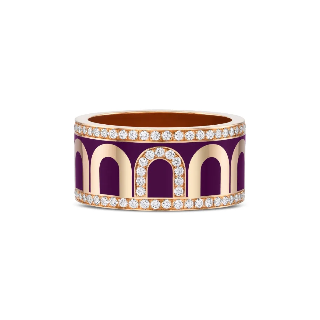 L'Arc de DAVIDOR Ring GM, 18k Rose Gold with Aubergine Lacquered Ceramic and Porta Diamonds