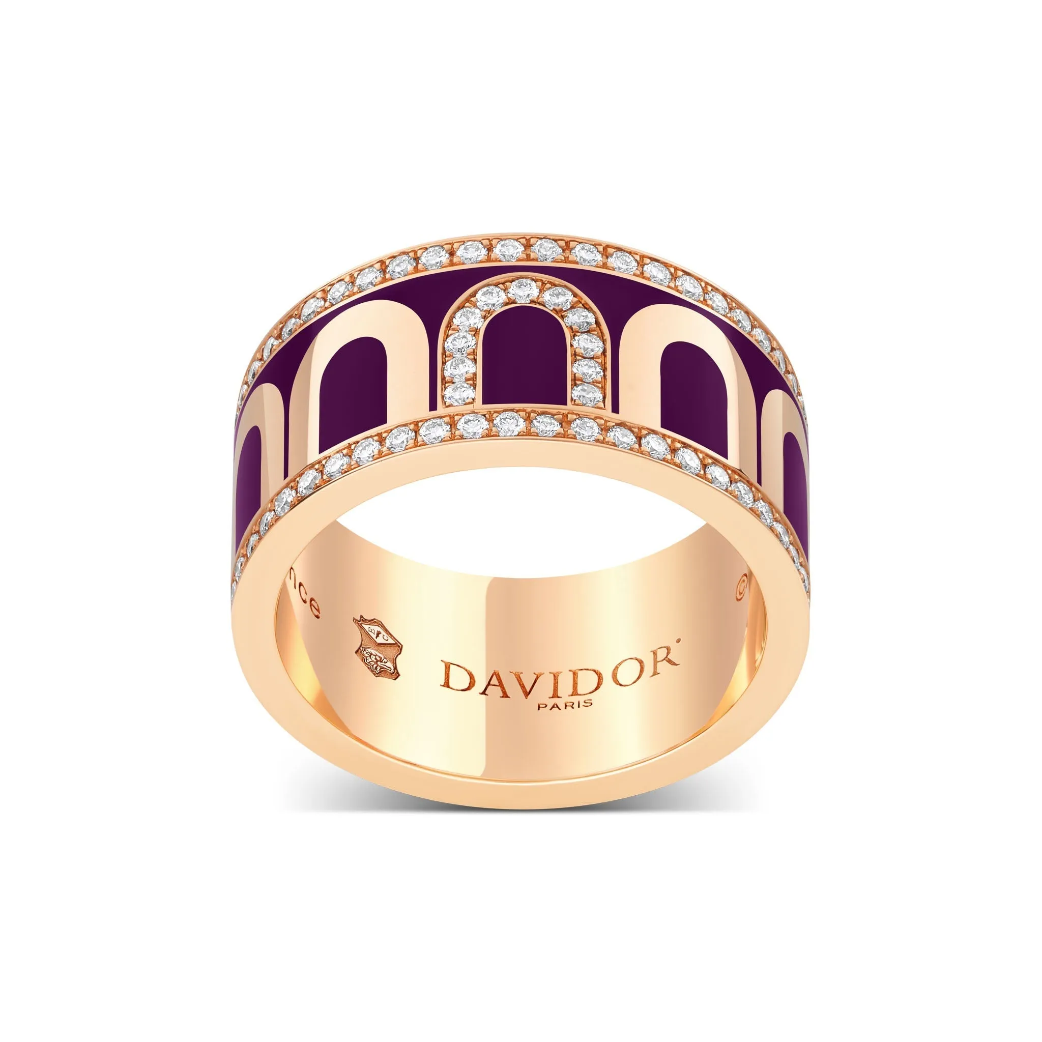 L'Arc de DAVIDOR Ring GM, 18k Rose Gold with Aubergine Lacquered Ceramic and Porta Diamonds