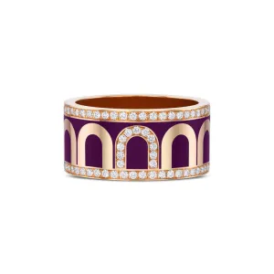 L'Arc de DAVIDOR Ring GM, 18k Rose Gold with Aubergine Lacquered Ceramic and Porta Diamonds