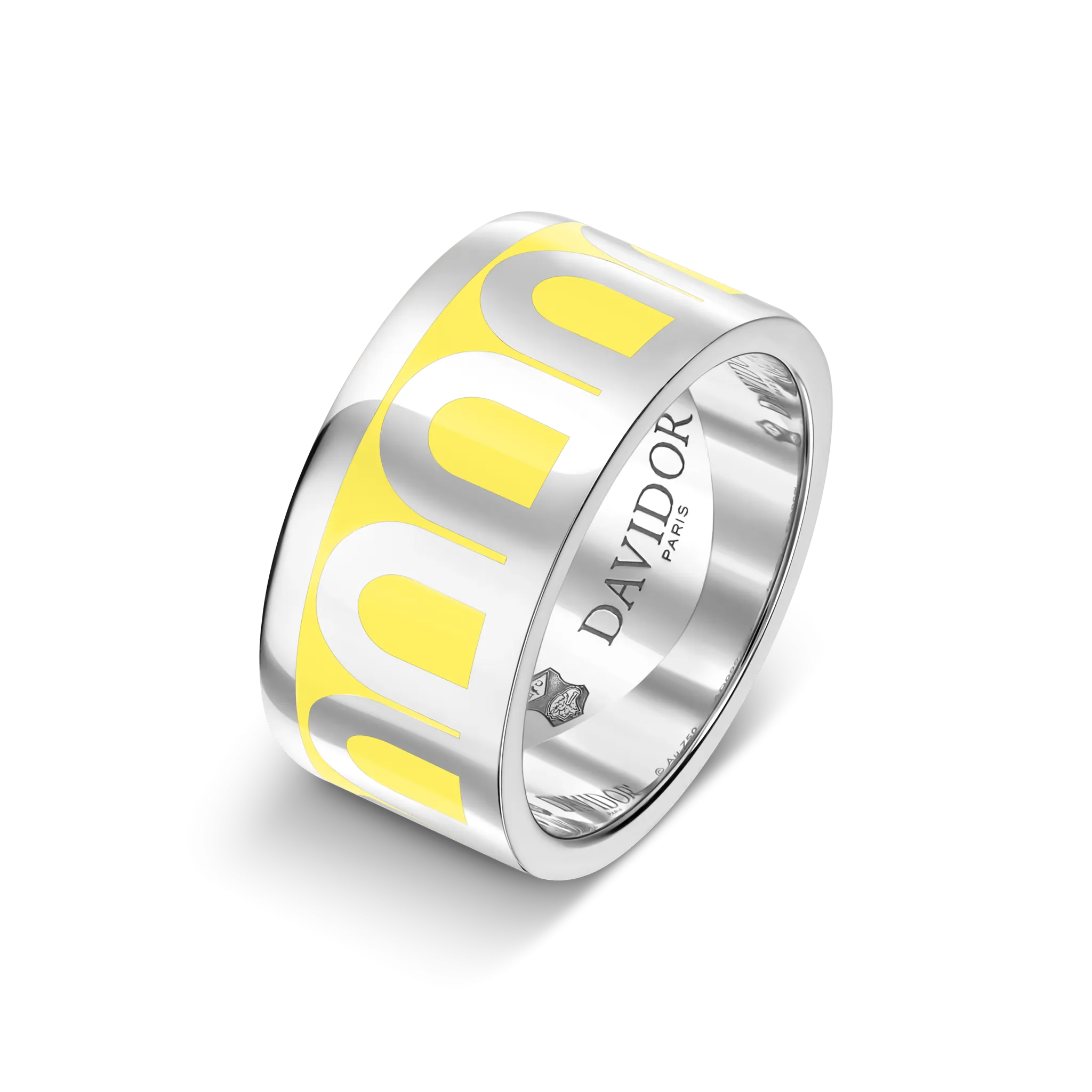 L'Arc de DAVIDOR Ring GM, 18k White Gold with Limoncello Lacquered Ceramic