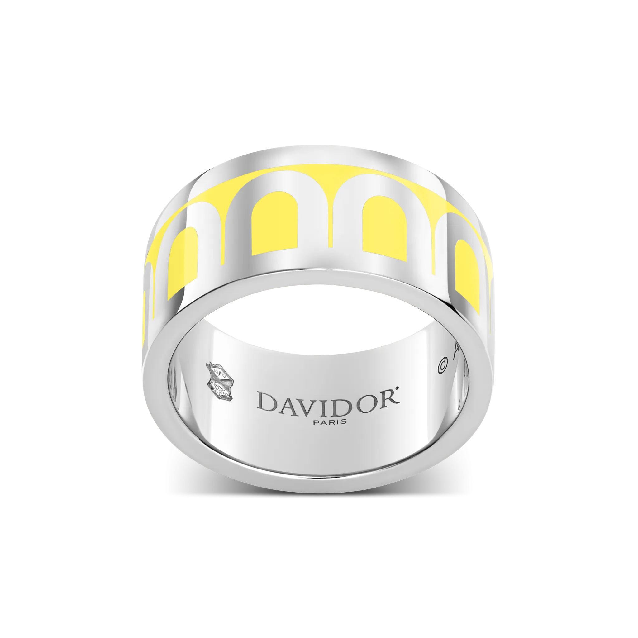 L'Arc de DAVIDOR Ring GM, 18k White Gold with Limoncello Lacquered Ceramic